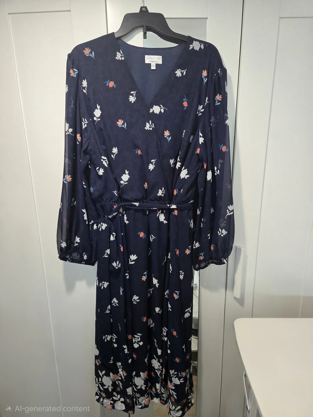 Robbie Bee Navy Blue Floral Wrap Dress
